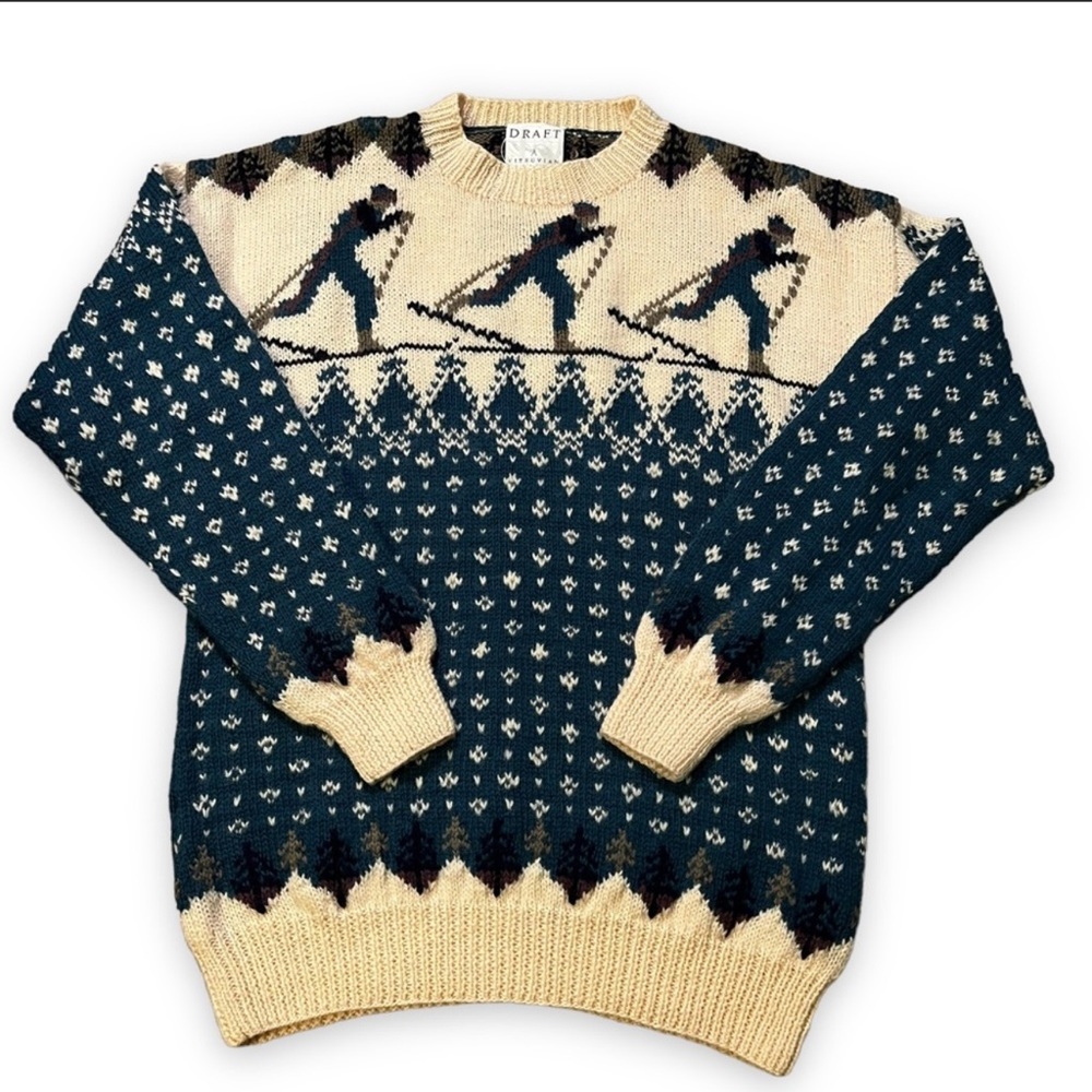Vintage Draft Nordic Alpine Sweater Cross Country Ski HandKnit 100% Wool